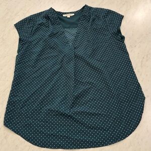 Blue Green Cap Sleeve Blouse with Relaxed Fit